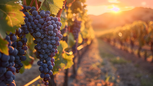 Primer plano de racimo de uva en campo de vid. Bodega de vino