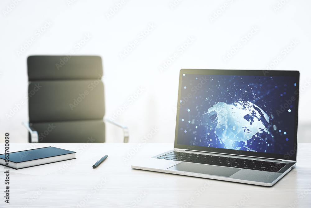 Leinwandbilder modern computer display with abstract programming language hologram and world map, artificial intell