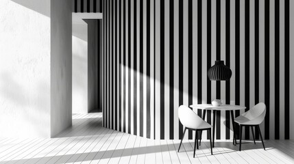 Modern Minimalist Interior with Black and White Stripes