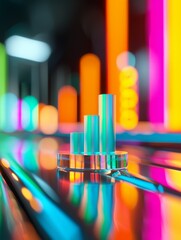 Obraz premium Abstract Neon Background With Glass Cylinders and Vibrant Colors.