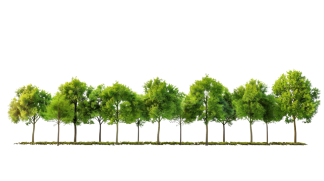 A row of green trees, nature concept, on white background