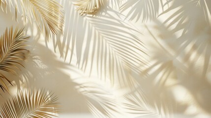 Fototapeta premium Aesthetic background with palm leaf shadow on beige wall, summer concept. Copy Space