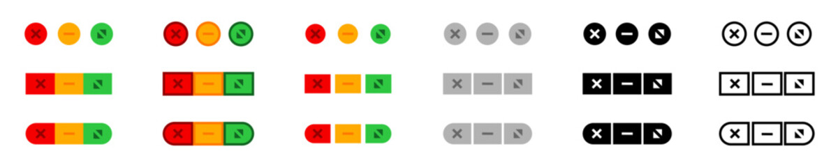 Close, minimize or expand the web window panel, a simple set of color or black icons to control the web browser window. Maximize button concept illustration in vector flat