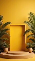 Fototapeta premium A bright yellow stage framed by lush green plants, offering a captivating setting for various events