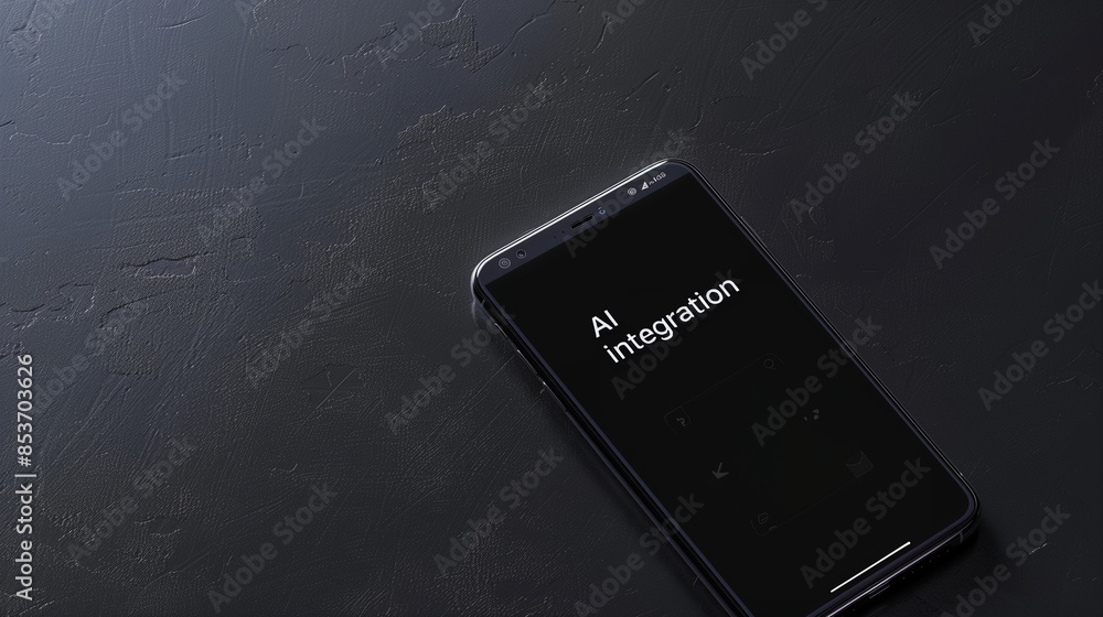 Poster top view of a mobile phone displaying ai integration on the screen, showcasing the blend of advanced