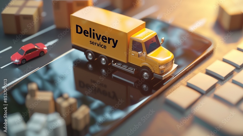 Poster a courier holding a package, representing efficient delivery service and real-time order tracking. p