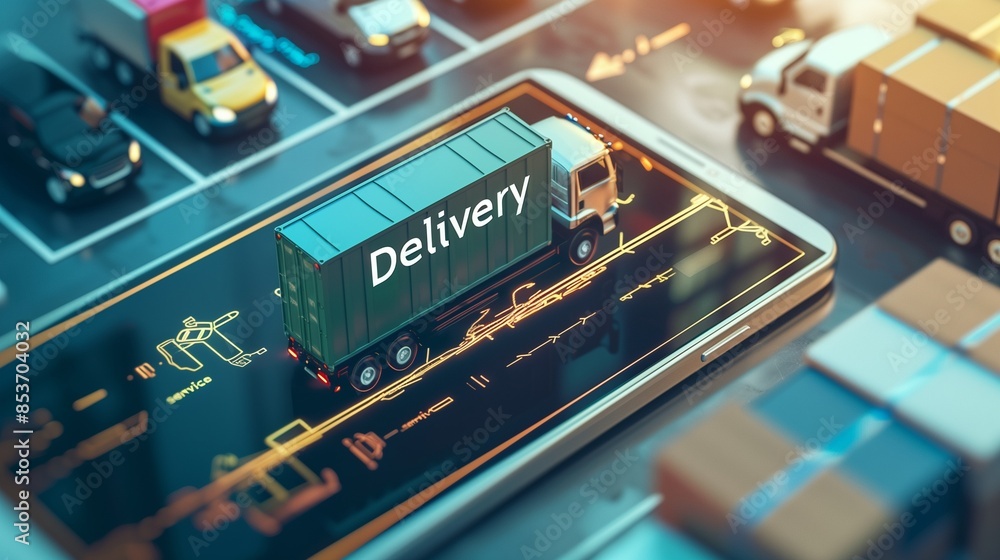 Poster a courier holding a package, representing efficient delivery service and real-time order tracking. p