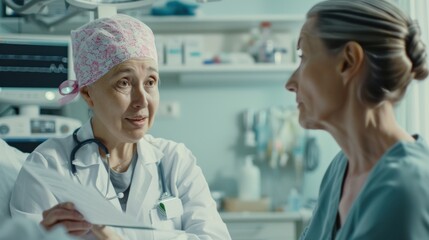 Obraz premium A doctor tells a female patient the test results.