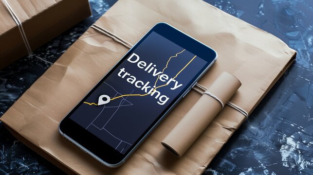 Smartphone displaying delivery tracking information on screen, showcasing real-time shipment updates and logistics management.