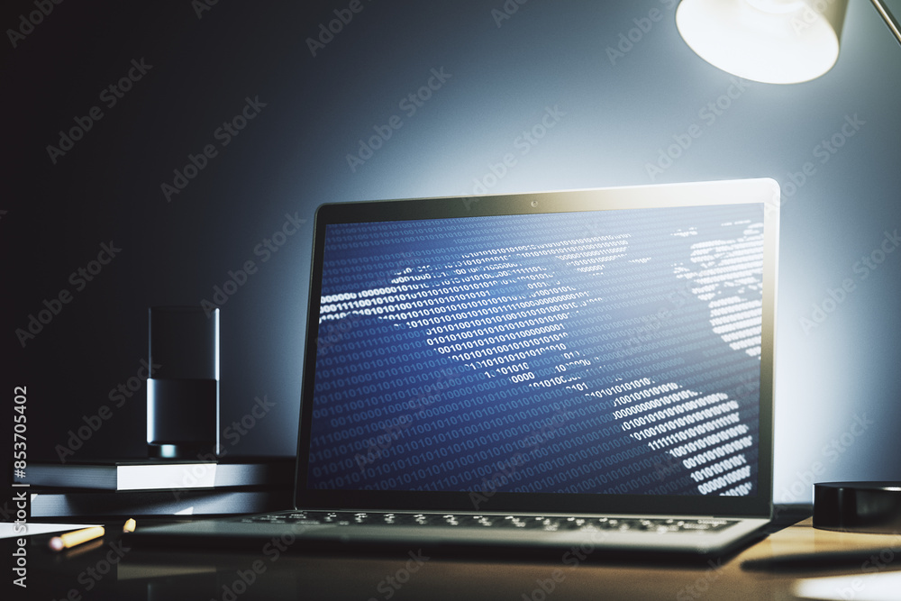 Aufkleber modern computer monitor with america map, research and strategy concept. 3d rendering