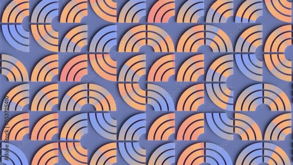 Fototapete 3d rendering loop animation consisting of abstract undulating lines resembling sound waves with shades of blue, orange and pink. A modern and minimalist style 4K