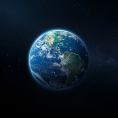 Fototapeta premium Earth seen from space, a stunning composition of blues and greens, encapsulates the breathtaking beauty of our planet suspended in the cosmic void.