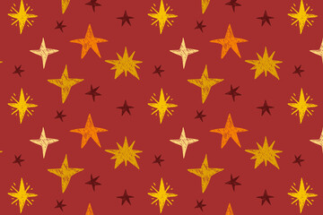 Cute pattern with stars in retro hand drawn style. Basic stars icons in repeatable print. Perfect for web. Children art.