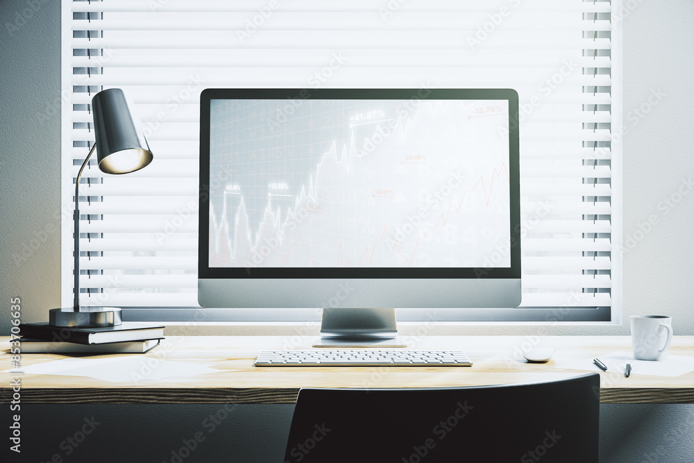 Aufkleber modern computer screen with abstract financial diagram, banking and accounting concept. 3d rendering