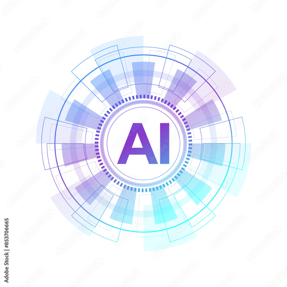 Poster AI Banner Concept In The Digital Style. Generative Ideas Design Element For Internet Technology. Futuristic Technology Concept Artificial Intelligence.