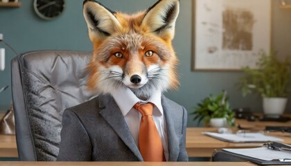 Obraz premium A fox wearing suit and an orange tie, business animal, formal clothes