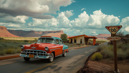 A vintage car on route 66.