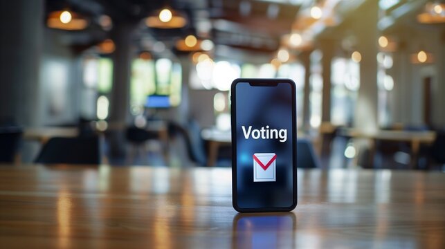 A mobile phone displaying a secure remote voting system interface, highlighting the convenience and accessibility of modern digital voting technology.