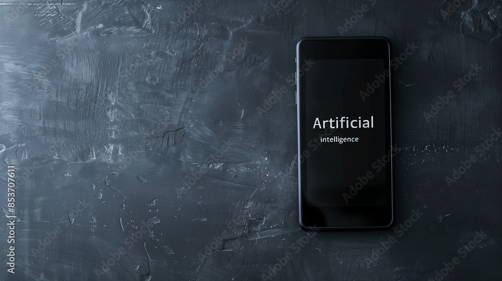 Poster artificial intelligence system integration displayed on a black screen, showcasing written word inte