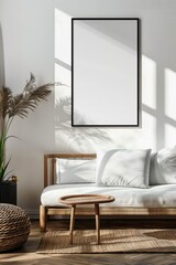 mockup of a framed poster in a stylish, modern living room setting
