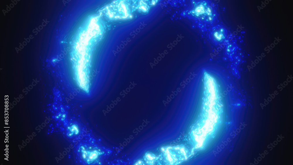 Poster blue swirling circle frame of multicolored lines of energy particles. abstract background