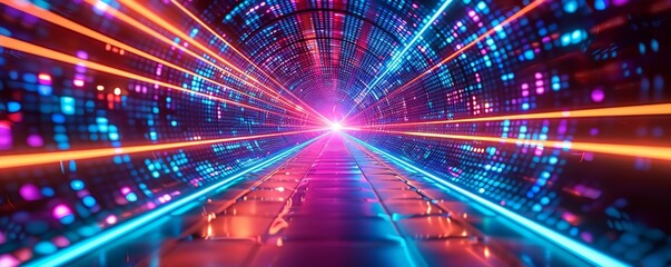 Fototapeta premium 青と紫のネオンライトトンネル背景