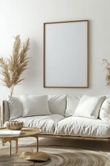 mockup of a framed poster in a stylish, modern living room setting