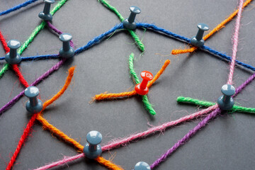 Broken threads connecting pins, cancellation and problems in communication and interaction.