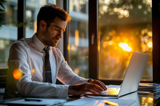 A Chartered Accountant Develops Electronic Invoice Billing Software at His Desk in the Office