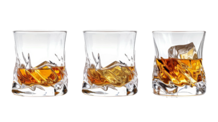 Set of glass of whiskey on white background