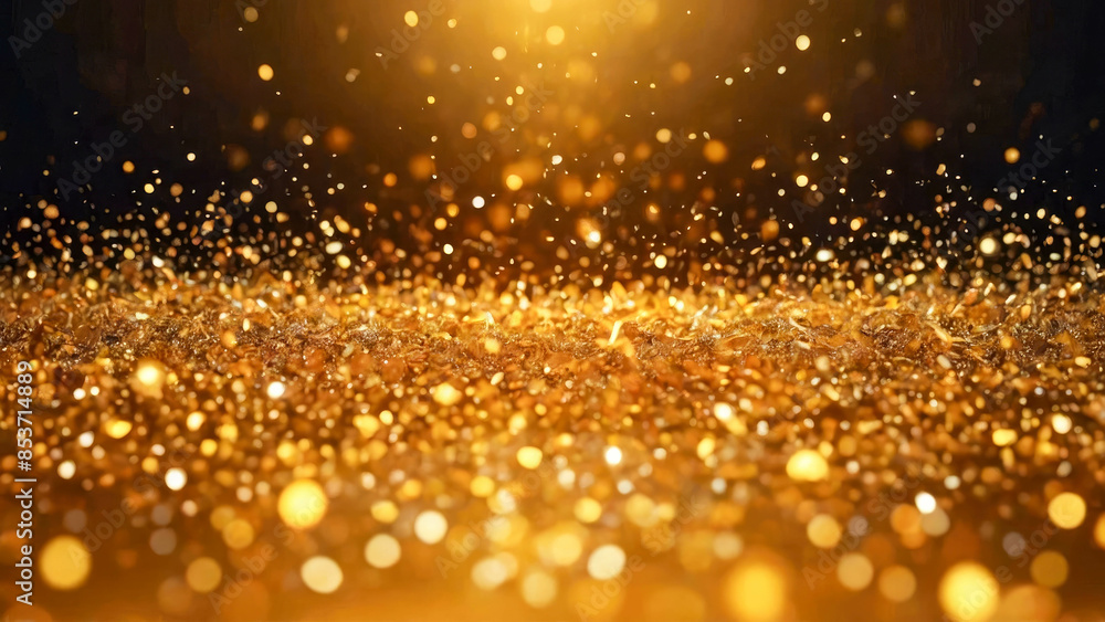 Poster abstract golden bokeh with flying dots circles energy particles and light rays background