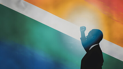 18 July. Banner design with copy space. South African flag and silhouette