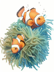 clownfishes hiding in the sea anemone