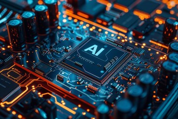 Fototapeta premium Artificial intelligence computer Chip that controls everything. processor , AI processor , AI central processing data 