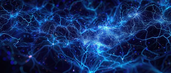 Obraz premium Abstract Blue Electric Network of Neural Connections and Energy Pulses in a Futuristic Digital Space