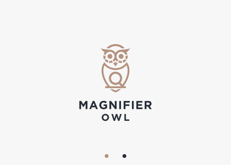 owl with magnifier logo design vector silhouette illustration