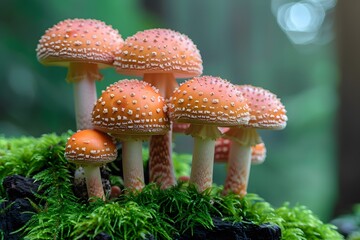 Cluster of Red Mushrooms in Lush Forest - Nature Photography for Prints, Posters, and Home D cor