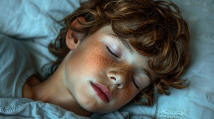 Naklejka premium A Boy Sleeps Peacefully, His Dreams Carrying Him To Unknown Adventures, High Quality, HD