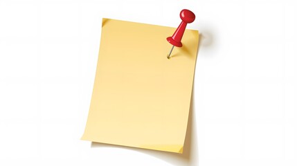 Vector illustration of a yellow sticky note with a red pushpin on a white background, perfect for reminders and quick notes