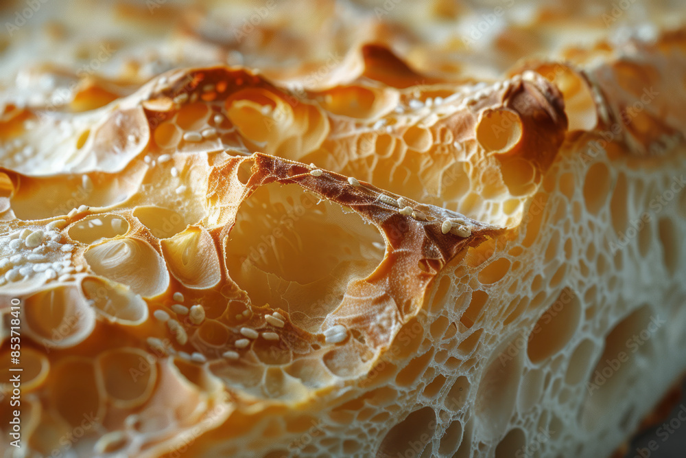 Aufkleber simple image of a close-up of bread crust, highlighting its porous structure,