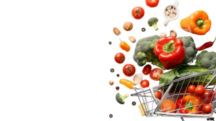 Shopping cart with grocery  on white background