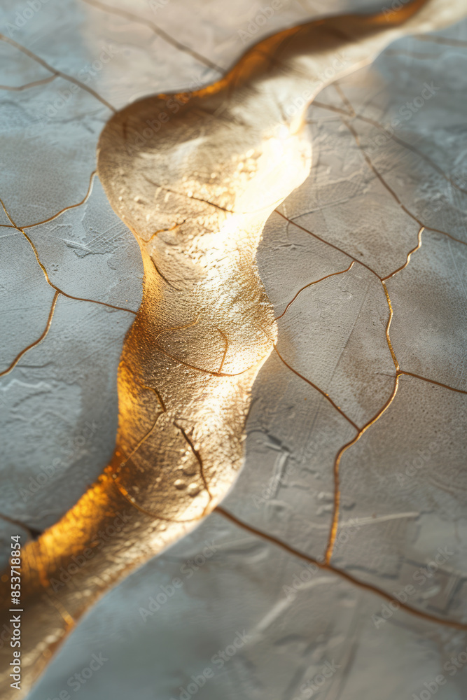 Poster minimalist abstract art with delicate gold lines intersecting on a white canvas,