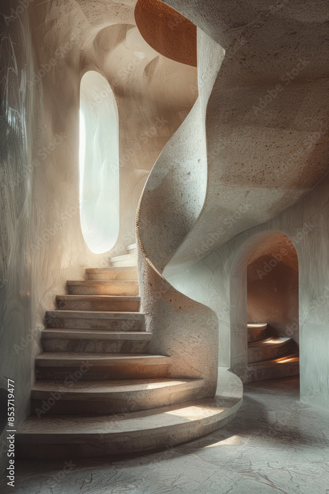 Fototapete Simple abstract composition with soft color washes and geometric shapes,