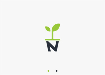 letter n with plant pot logo design vector silhouette illustration
