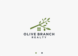 house with olive tree logo design vector silhouette illustration