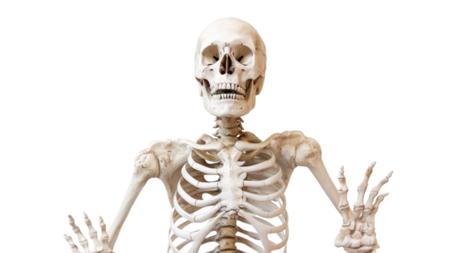 Human skeleton on white background