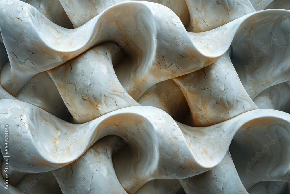 Poster simple depiction of a series of interlocking shapes that create the illusion of continuous movement,