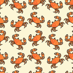 Seamless pattern. Sea crabs on the sand.  Design concept of summer sea vacation and travel.