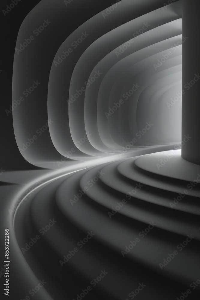 Poster simple depiction of a series of parallel lines that appear to warp and curve, against a plain backgr
