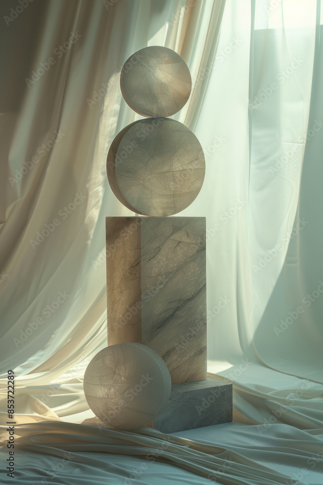 Poster elegant photo of a series of geometric shapes that create the illusion of impossible objects, agains